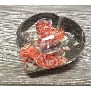 Red Heart In Clear Glass Paperweight 2.75” X 3” Heavy Beautiful Excellent